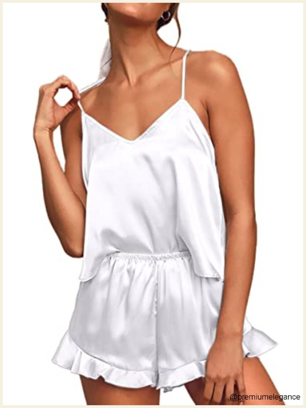 Silk Satin Pajama Sets Women Cami & Shorts Sleepwear V-Neck Racerback